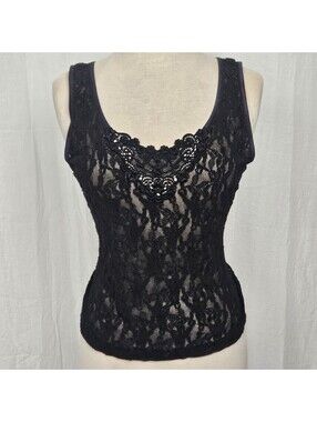y2k Vtg Sheer Lace Tank, Applique, Goth Alt Lingerie